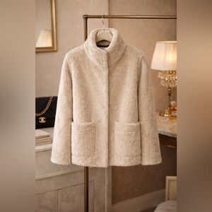 Jason Wu Faux Fur Teddy Jacket Ivory Cream Beige Sz M roomy